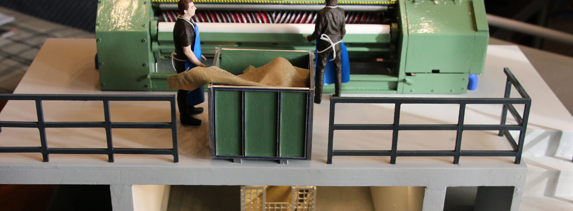 Miniature leather fleshing machine tannery model