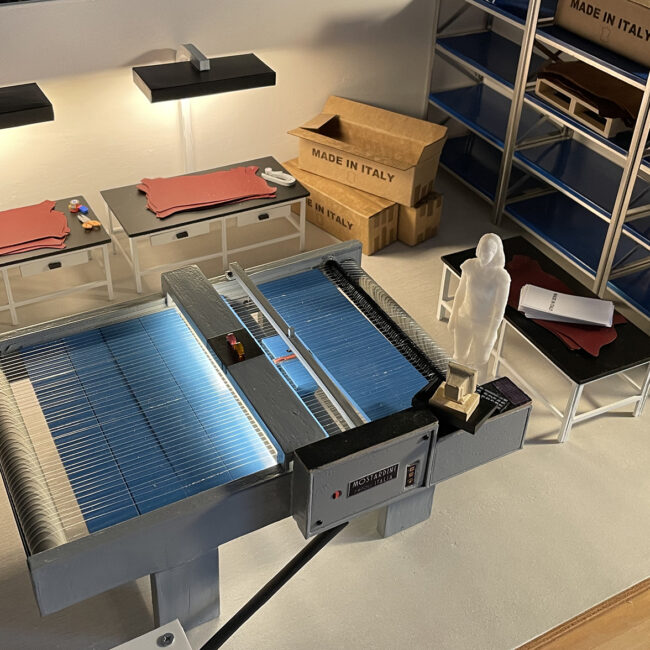 Model measuring leather warehouse tannery